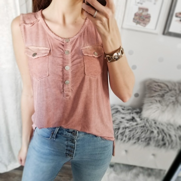 POL Tops - Fall Henley Tank Mineral Wash Pocket Top Breathable Summer Tanks Size S
